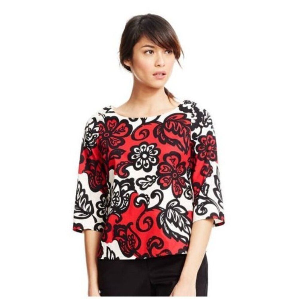 BODEN Red Floral 3/4 Sleeve Ursula Top Blouse size 12